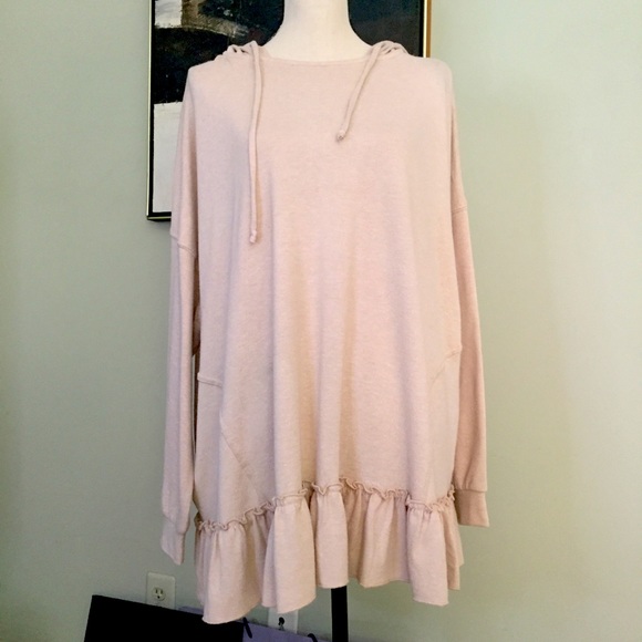 Easel - Cozy Oversized Pink Ruffle Hem Hoodie, size L - Picture 1 of 10
